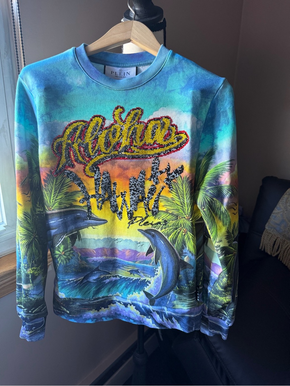 Philip Plein Aloha Graphic Crewneck Sweater - Multi Blue size S